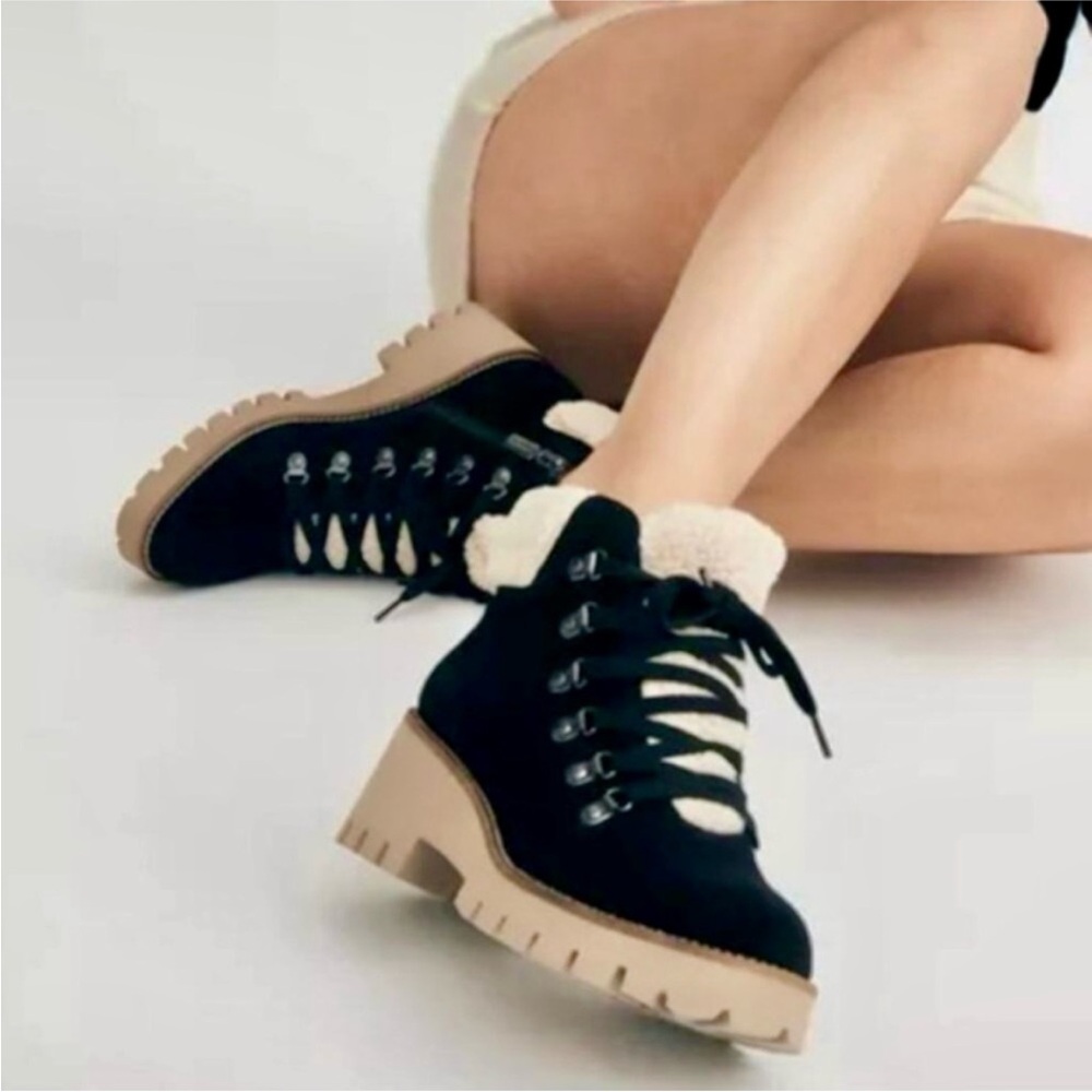 Blondo Black and Cream Lace Up Boots